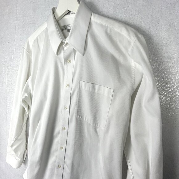 WM H Leishman Dress Shirt Mens 15.5 White Cotton Blend Long Sleeves Barrel Cuffs - Picture 4 of 10